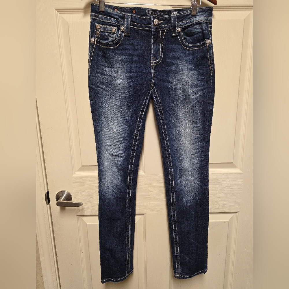 Womans Miss Me Mid Rise Skinny Embroided Pockets Jeans Sz30